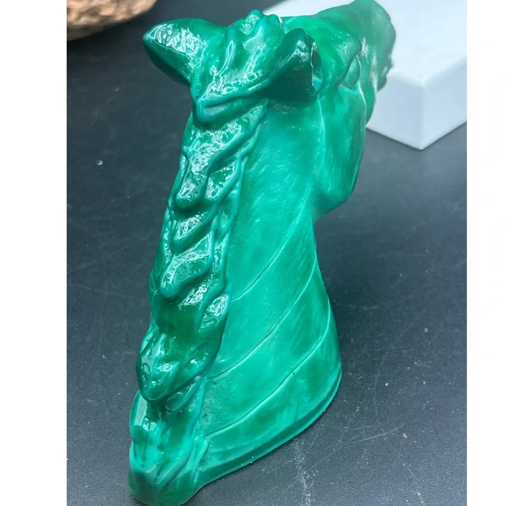 Vintage Jade Malachite Glass Horse Head Figurine‎ Czech Art Deco Hoffmann